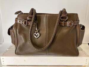 BRIGHTON LARGE BROWN PEBBLED LEATHER BRAIDED SHOULDER BAG
